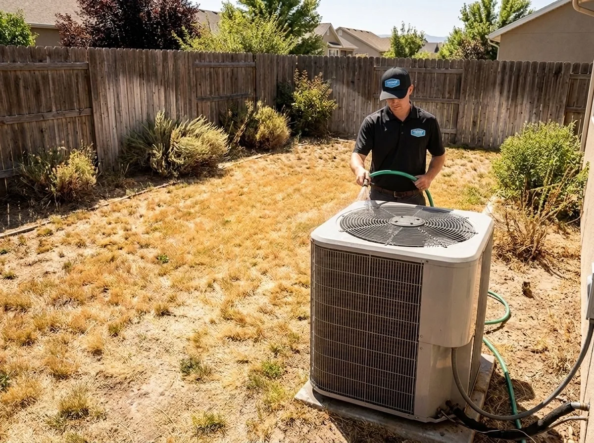 Sunny Home Services technician performing an AC tune-up