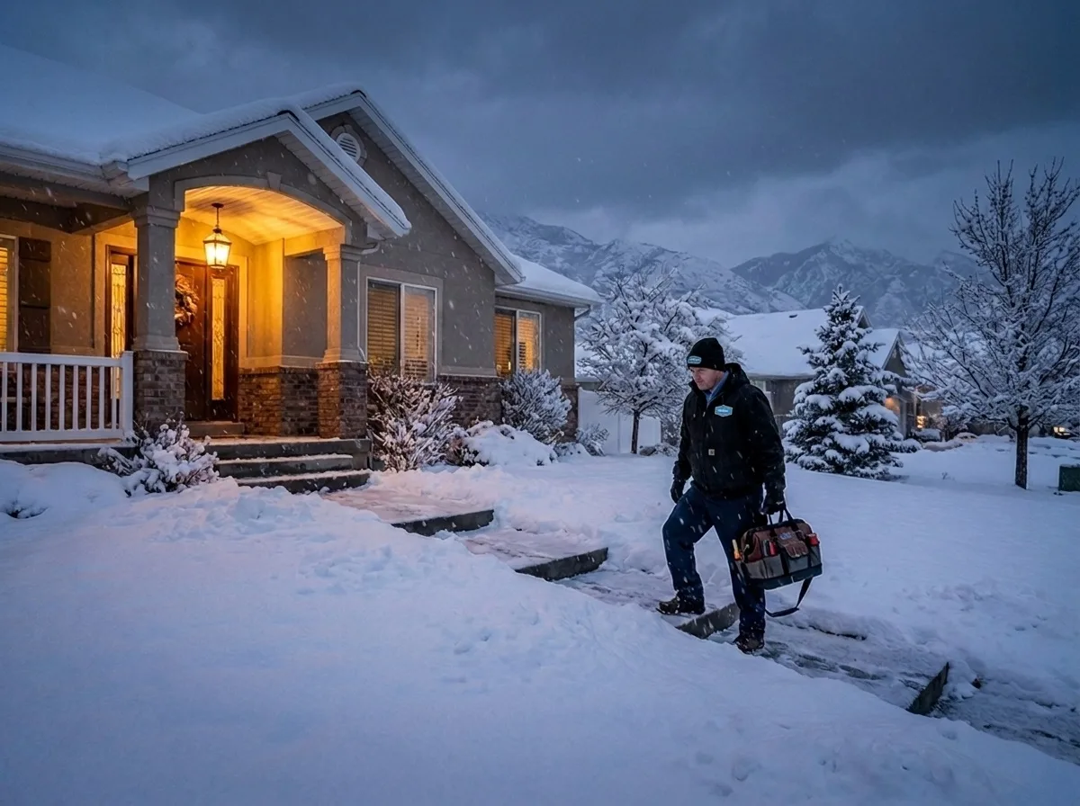 Sunny Home Services technician arriving for an emergency heating call