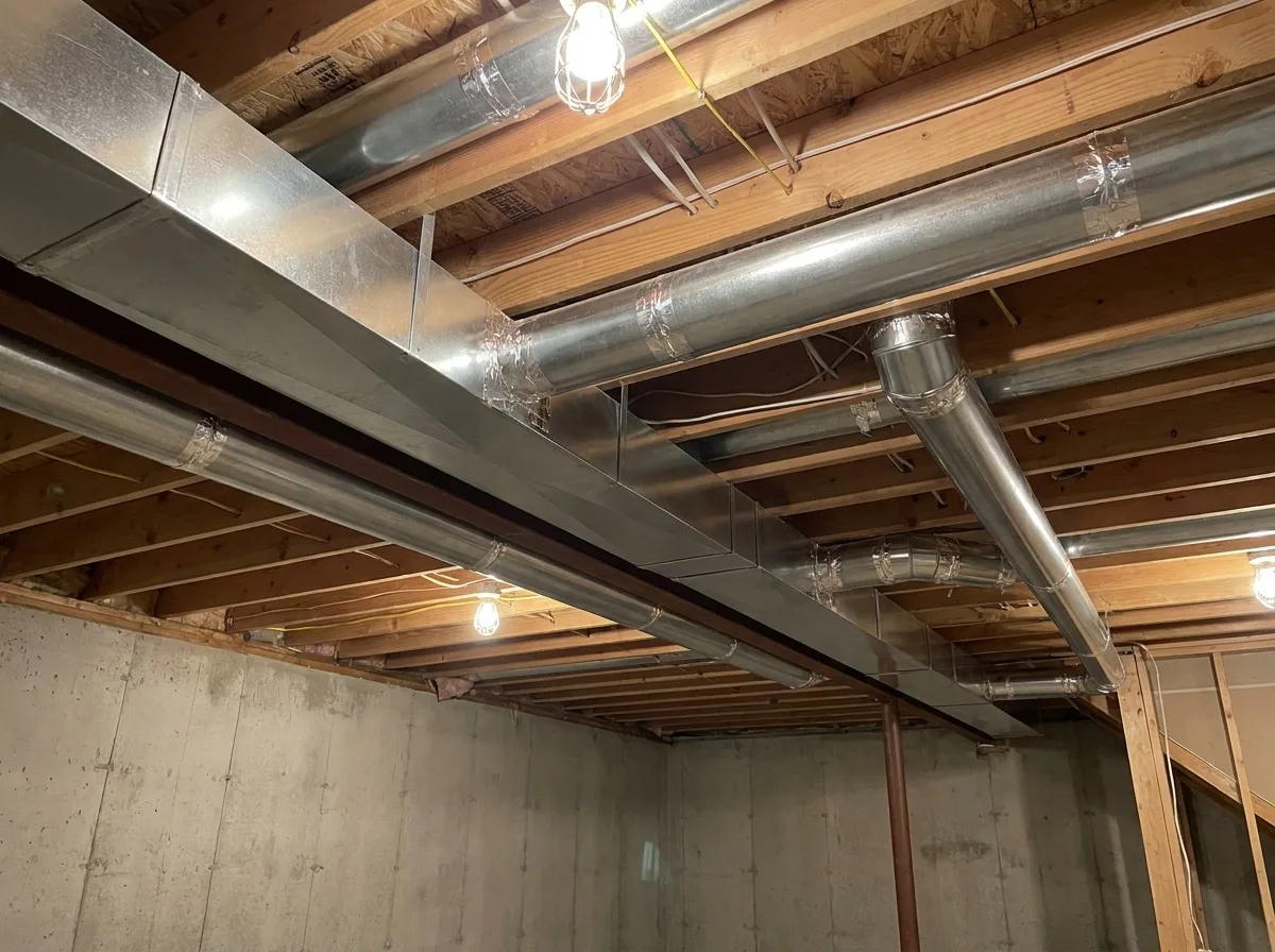 Newly installed rigid metal ductwork