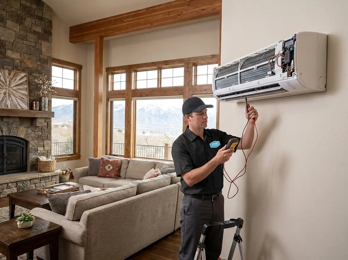 Sunny Home Services technician diagnosing a mini split unit