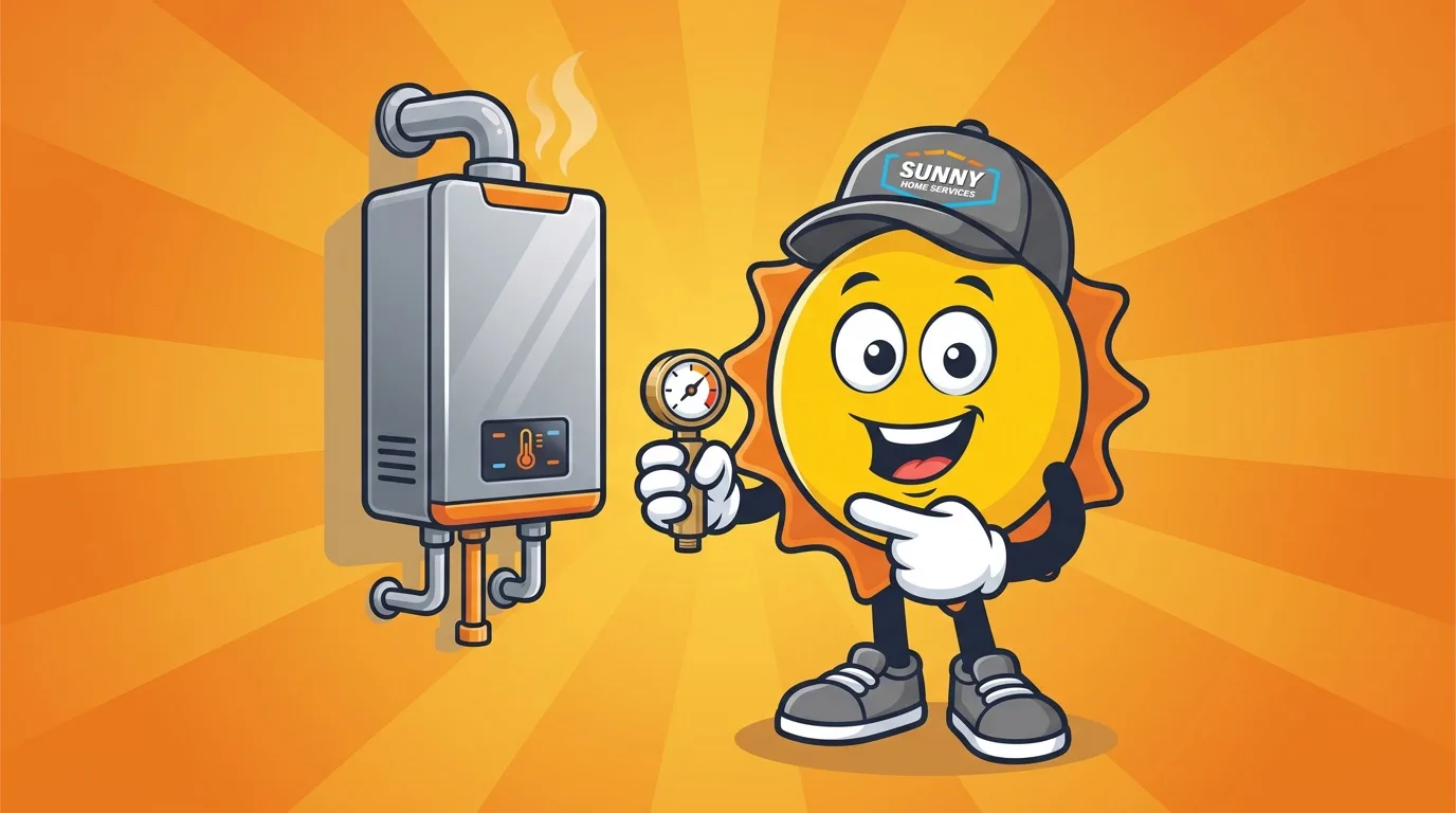 Sunny Home Services plumber servicing a water heater along the Wasatch Front